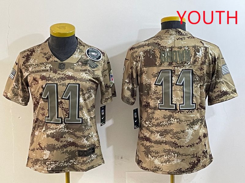 Youth Philadelphia Eagles #11 Brown Camo Nike 2025 Salute to Service Limited NFL Jersey style 3->youth nfl jersey->Youth Jersey